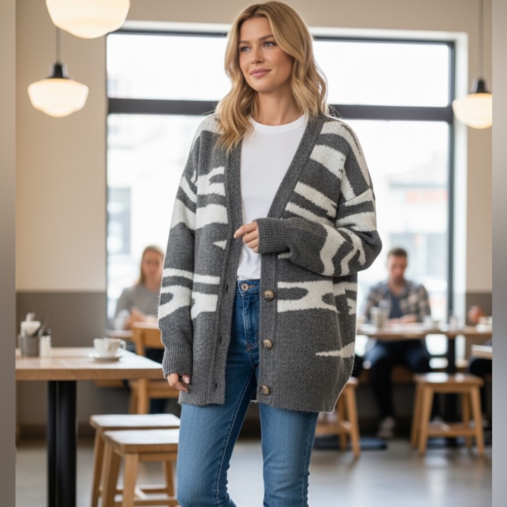 NWT Michael Stars Nell Cardigan in Charcoal Combo, 2X, Soft, Cozy Texture